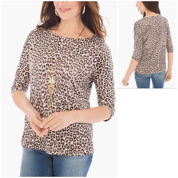 Chico's Tops - Chico’s Top Brown Cheetah Print Elegant Faux Suede Blouse Size 2 (L 12-14)